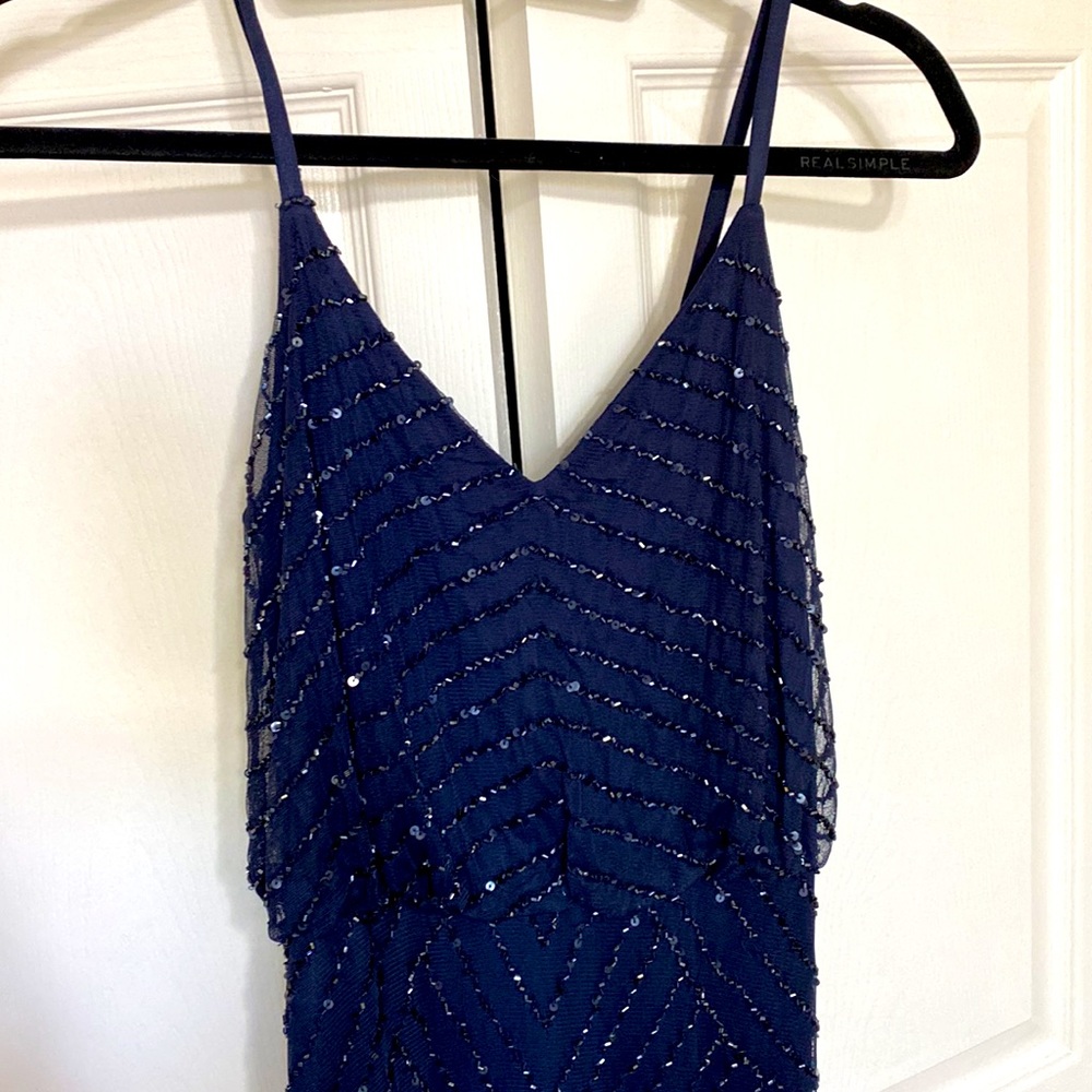 NEW w/o tags. Navy blue beaded gown. US size 2. - Picture 2 of 8